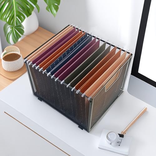 Metal Mesh File Baskets,Hanging File Organizer,Office File Holder,Letter Size,Black (2)