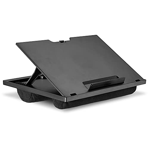 Navaris Laptop Tray - Adjustable Laptop Lap Tray, Laptop Stand Desk, Lap Tray with Cushion, Laptop Table, Drawing Table Tray, Laptop Tray for Sofa - Blue