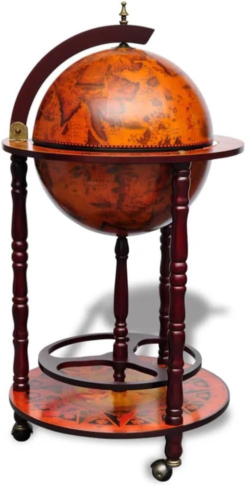 Globe Bar Wine Stand 16th Century Italian Replica Liquor Cabinet, Globe Wine Bar Stand for Living Room, Dining Room, Home Eucalyptus Wood