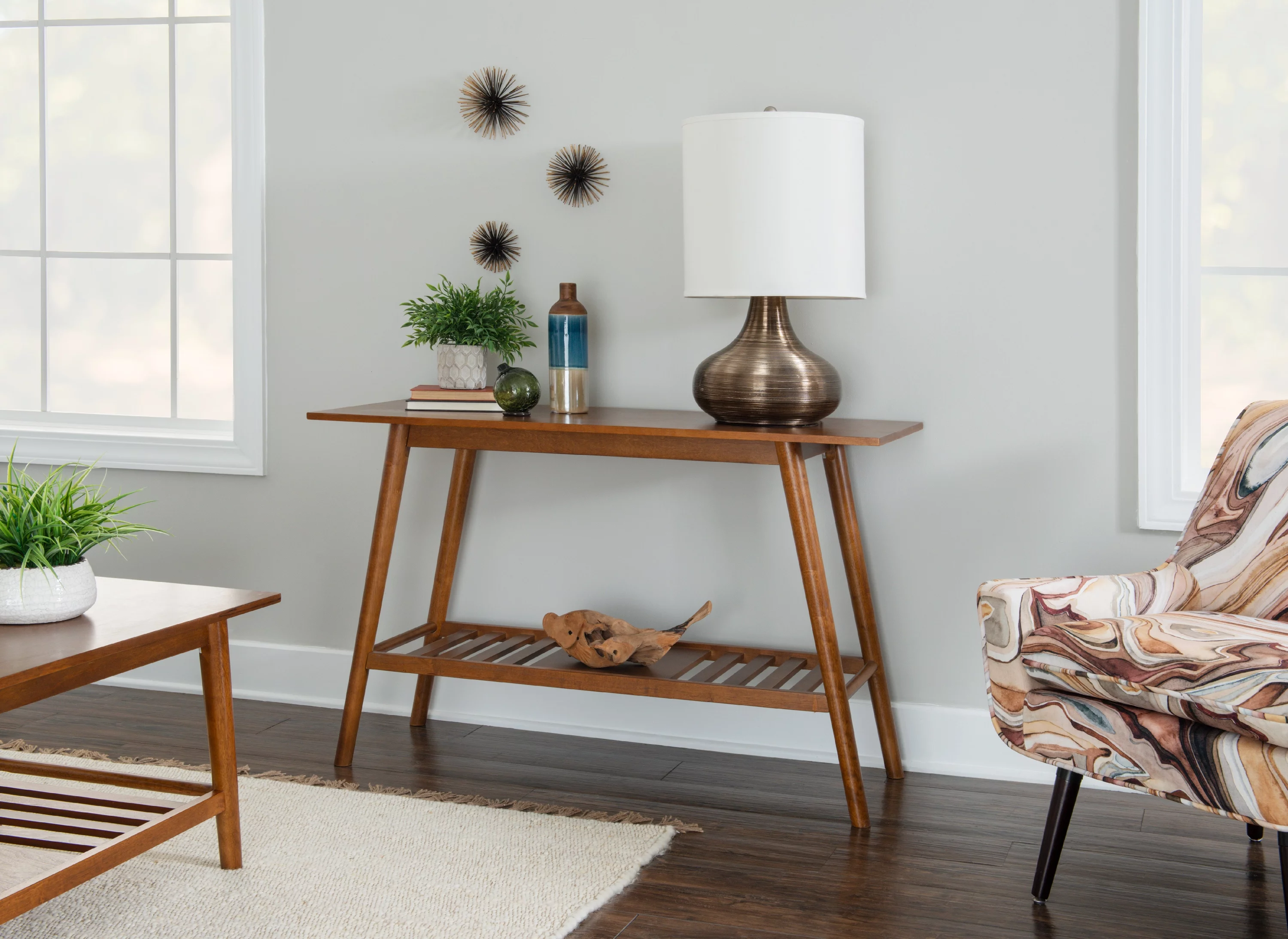 Linon Ashville Mid-Century Indoor Console Table, Walnut