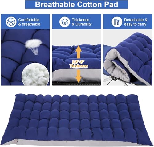 Nictemaw Folding Camping Cot, 900 LBS Heavy Duty Sleeping Cot Portable Camping Cots for Adults Double Layer Oxford with Carry Bag for Home, Office Nap, and Outdoor Beach, Blue