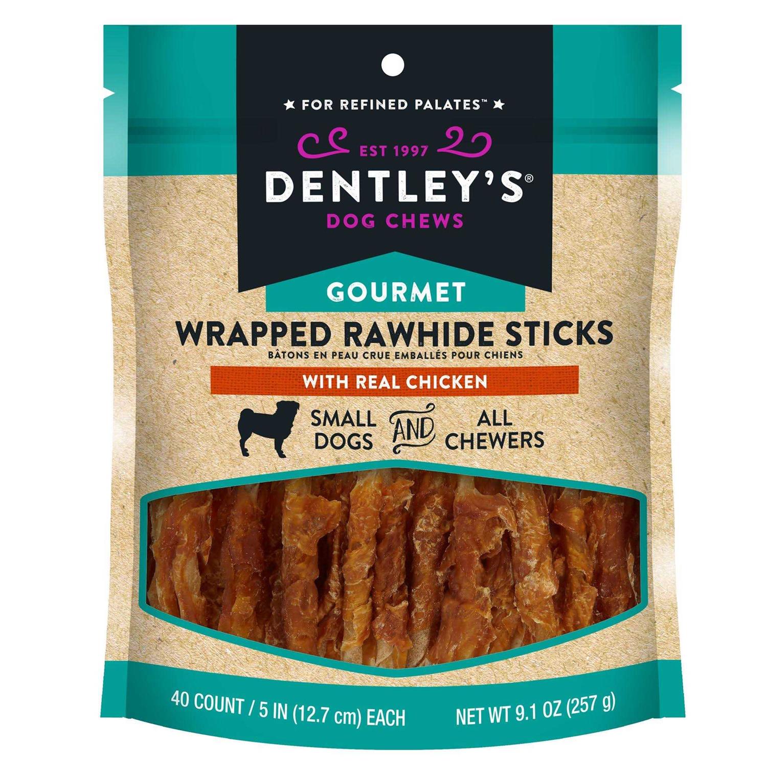 Dentley's Gourmet 5 Wrapped Rawhide Sticks Dog treats Chicken - Pet Supplies online store