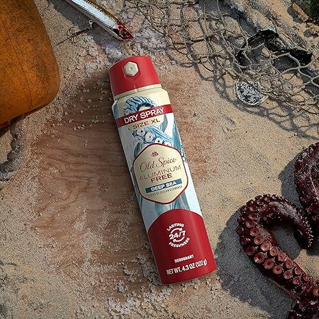 Old Spice Men's Aluminum Free Deodorant Dry Body Spray, Deep Sea, 24/7 Odor Protection, 4.3oz (Pack of 3)