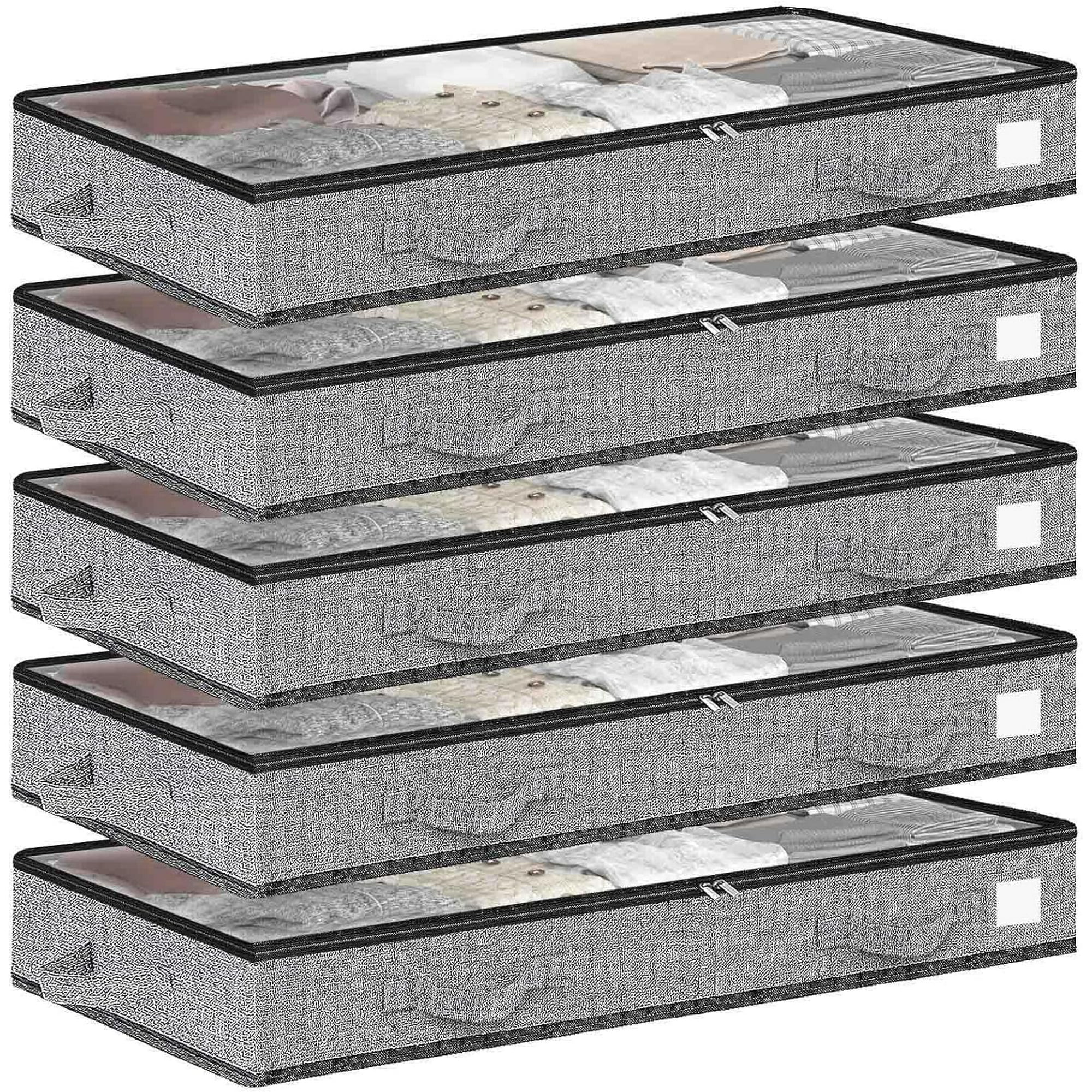 5Pack under bed storage Transparent plastic visual window containers Below bins 4.5 Inches Low Profile Under Organizer Clothes bag with Sturdy Sidewalls and Bottom