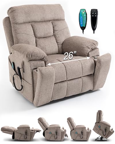 Large Power Lift Chairs Recliners for Elderly with Heated and Massage, Lazy Boy Recliner Chair with 26in Extra Wide Seat, Hidden Cup Holder, Side Pocket