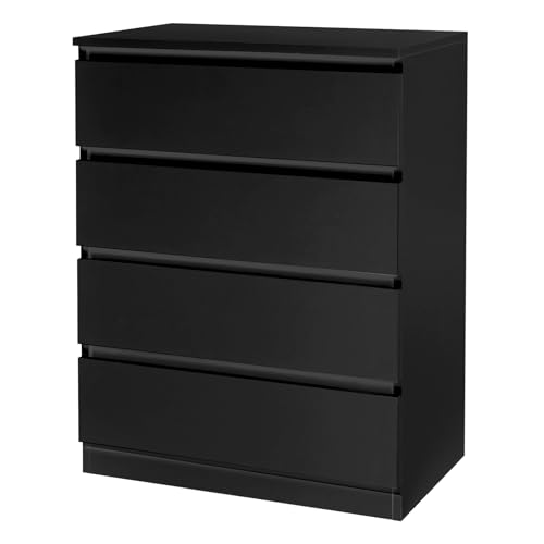 Wood Simple 4-Drawer Chest, Chest of Drawers for Bedroom - Space-Saving, Elegant Storage Solution (Black)