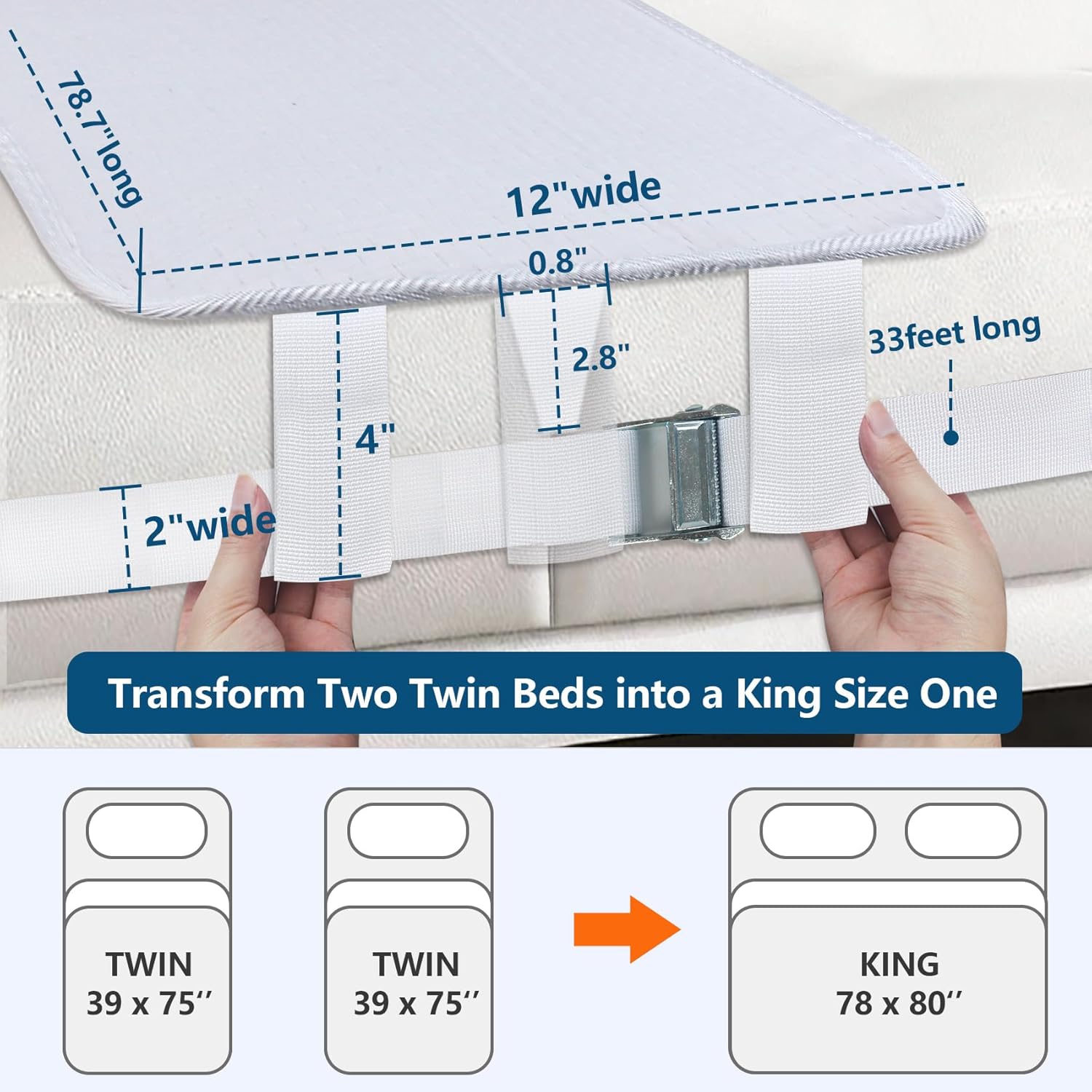 Bed Bridge for Split King Adjustable, Twin to King Bed Converter Kit Wide Gap Non-Slip 12