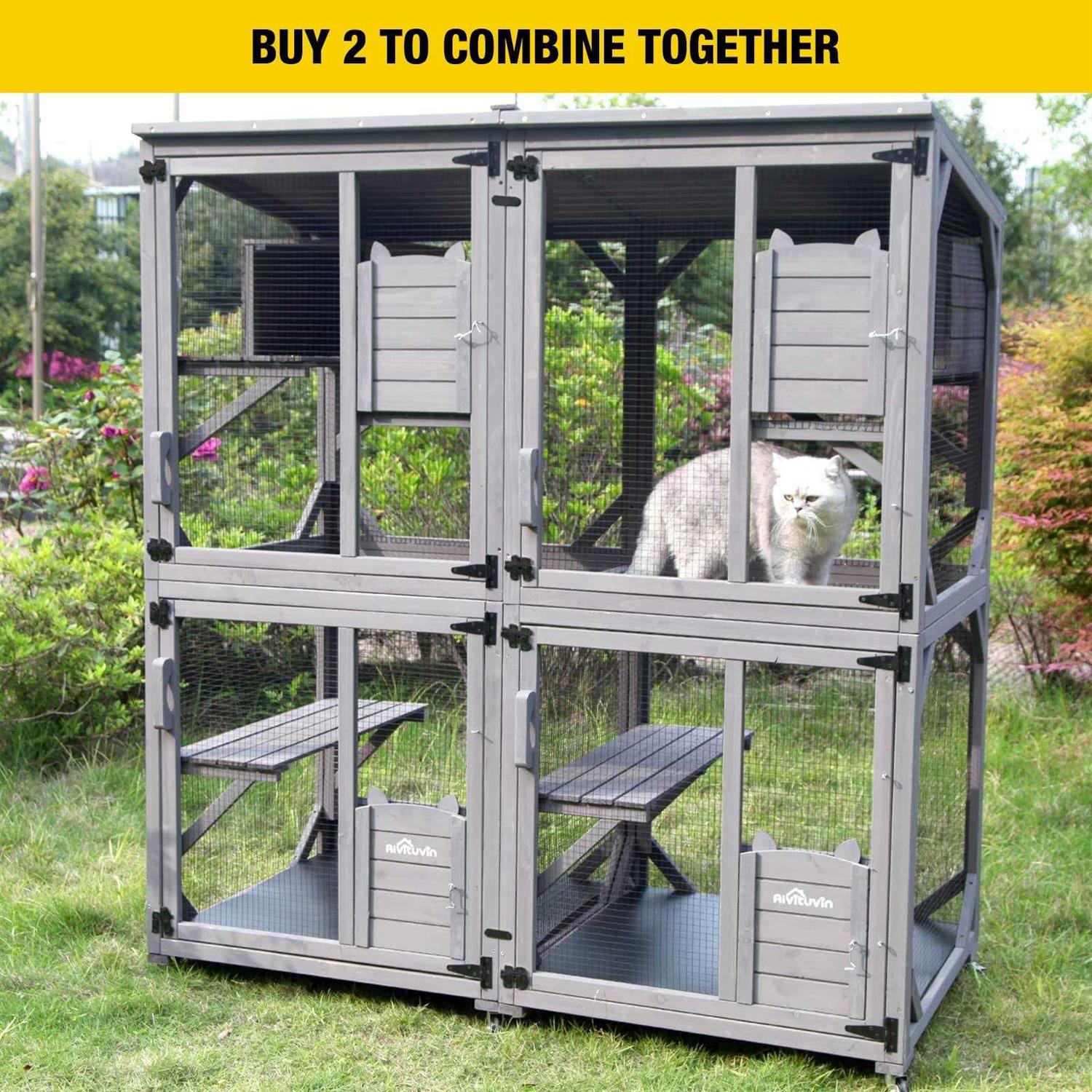 Aivituvin Cat House Outdoor Catio Cat Enclosures on Wheels70.9 Kitty House with Upgraded Resting Box,Waterproof Roof - Pet Supplies online store