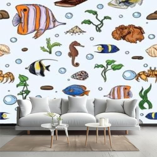 Peel and Stick Wallpaper Cute underwater world sea jellyfish seaweed cartoon style Deep ocean Canvas Wallpaper Wall Decor Wall Art Removable Wall mural for Room Decor Bedroom Living Room Furniture