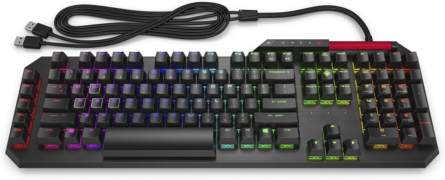 Omen by HP Sequencer Wired USB Mechanical Optical Gaming Keyboard – 10X Faster – Blue Switch - Volume Roller Bar – 16.8M RGB Colors – Anti Ghosting