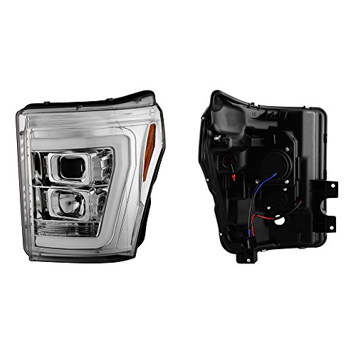 AKKON - For 2011-2016 Ford F250 F350 F450 F550 Superduty LED Tube Black Projector Headlights Driver+Passenger Pair