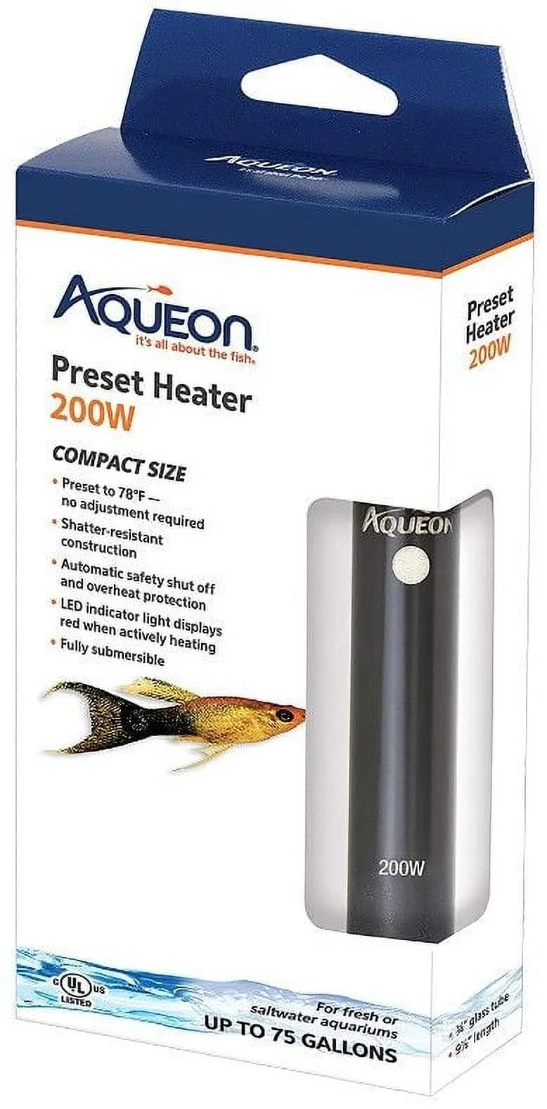 Aqueon Preset Aquarium Heater Aquarium, Heaters Standard 200 Watt (Aquariums up to 75 Gallons)