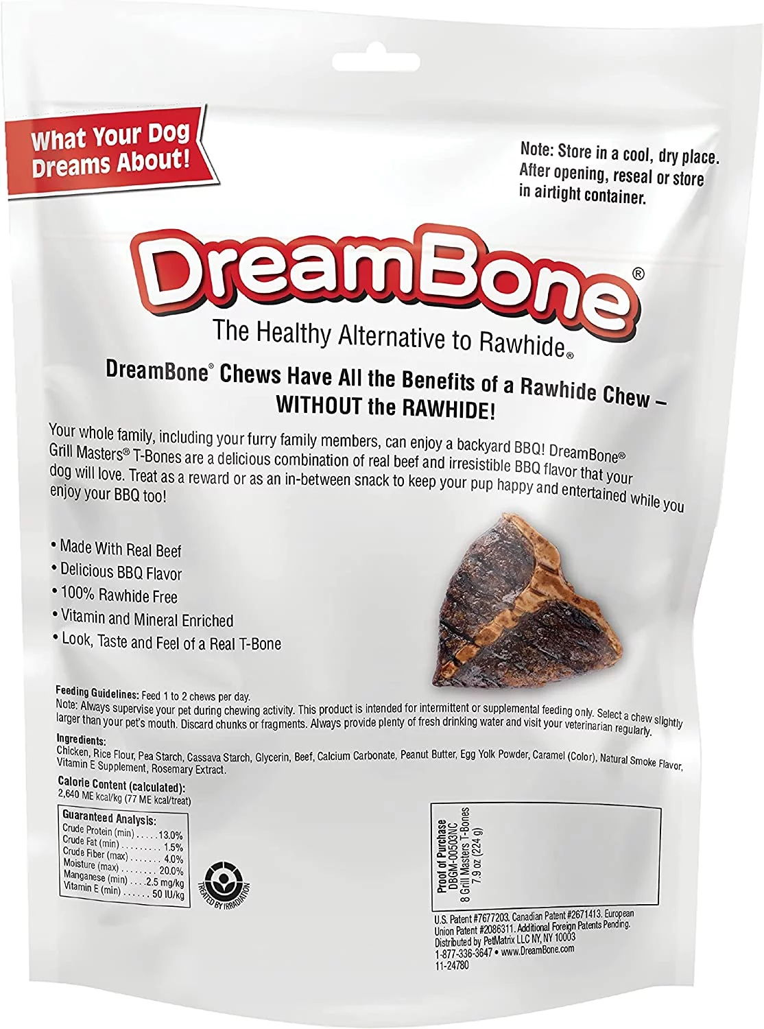 DreamBone Grill Masters T-Bones 8 Count, Small, Rawhide-Free Chews for Dogs