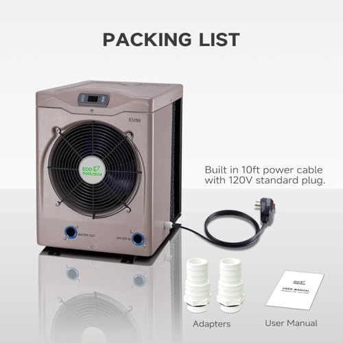 Above Ground Pool Heater, Up to 5000gallons Swimming Pool Heat Pumps, Fits 8/11/15 Foot Pools Electric Pool Water Heaters, Max Output 16184BTU/hr, 110V~120V/60Hz