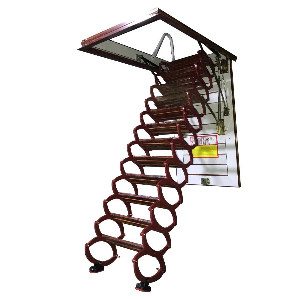 EQCOTWEA Attic Ceiling Retractable Folding Ladder Stairs 31.5*35.4in Portable Extension Staircase Red