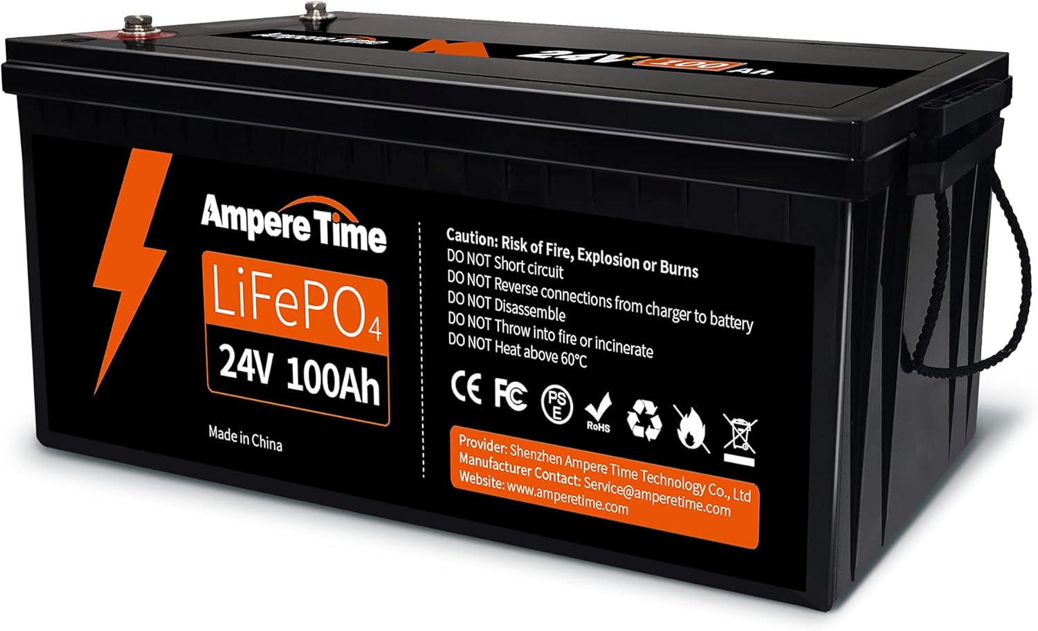 Ampere Time 24V 100Ah LiFePO4 Deep Cycle Lithium Battery, Built-in 100A BMS, 4000+ Cycles Rechargeable Battery, 280A Max, Perfect for RV/Camper, Solar, Marine, Overland/Van, Off-Grid Applications…