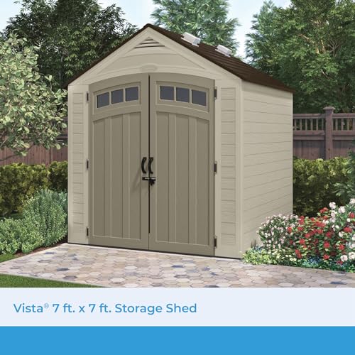 Suncast Vista 7x7 Storage Shed with Multi-Wall Resin Panels, 4 Skylights, IllumiVent System, and Pad-Lockable Doors, 84