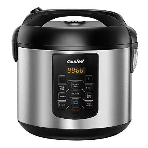 COMFEE' Compact Rice Cooker, 6-in-1 Stainless Steel Multi Cooker, Slow Cooker, Steamer, Saute, and Warmer, 2 QT, 8 Cups Cooked(4 Cups Uncooked), Brown Rice, Quinoa and Oatmeal, 6 One-Touch Programs