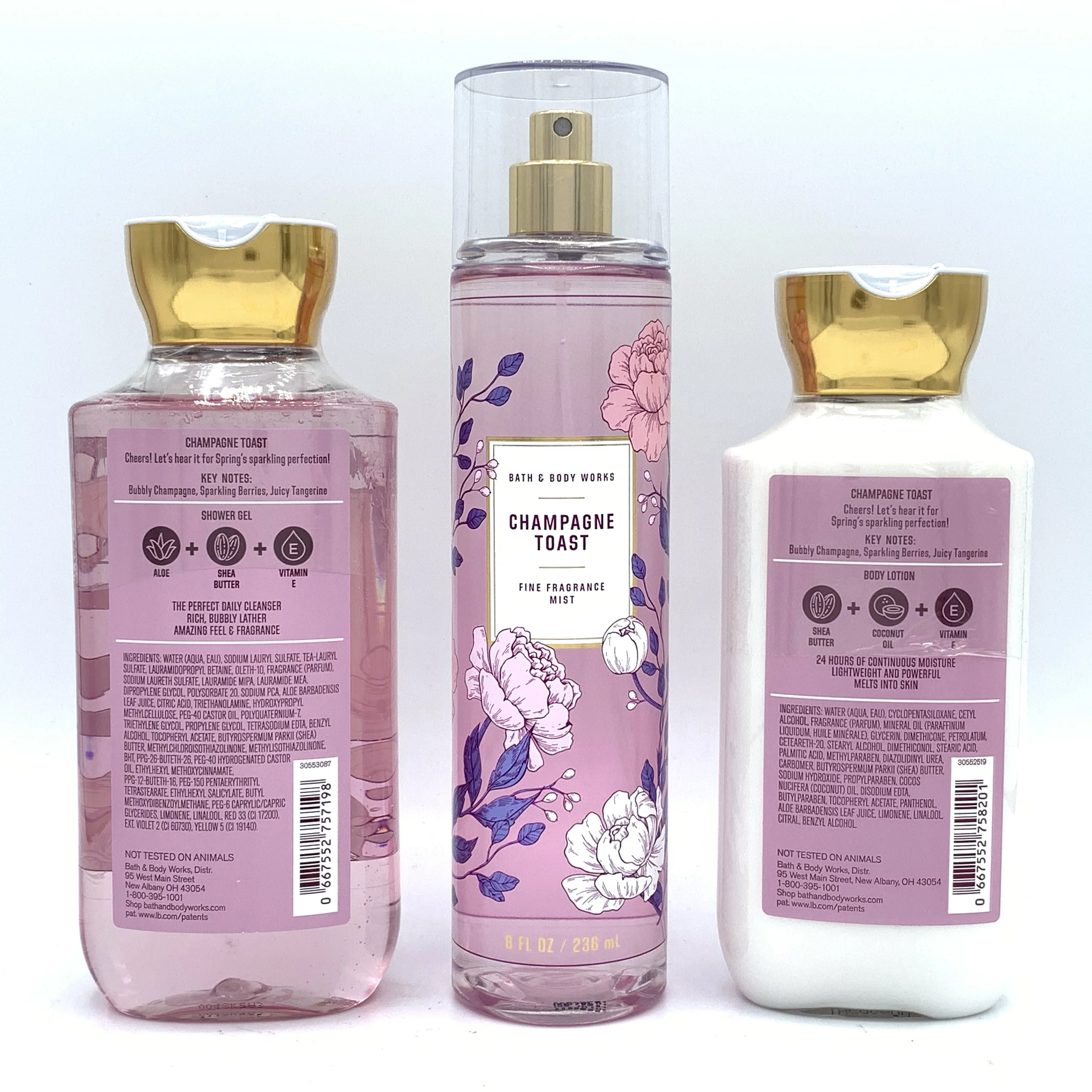 Bath and Body Works Champagne Toast Shower Gel, Fine Fragrance Mist and Body Lotion 3-Piece Bundle