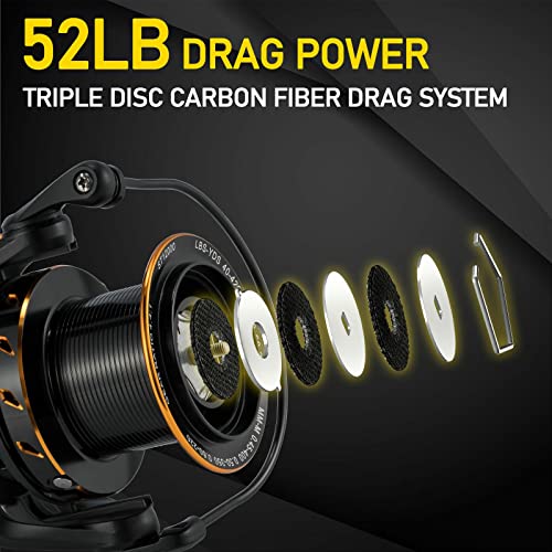 Dr.Fish Saltwater Spinning Reels, Full Metal Surf Fishing Reel, 13 +1 BB, 52LB Max Drag Ocean Sea Fishing Reel, Heavy Duty Long Cast Offshore Trolling Reel