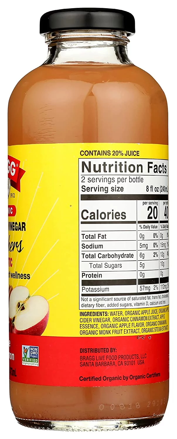 Bragg Organic Apple Cider Vinegar Drink Apple Cinnamon 16 fl oz Pack of 4