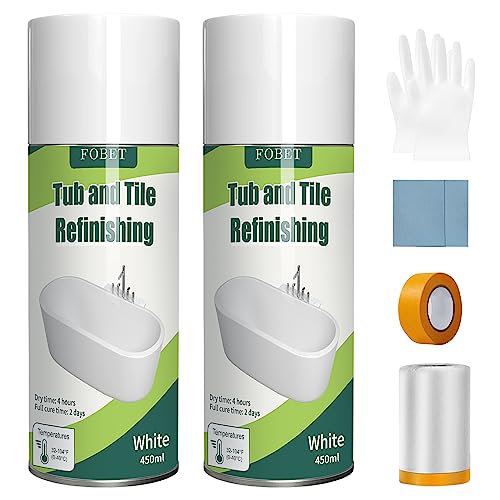 Tub and Tile Spray Paint White 450ml (2 Pack),Bathtub Refinishing Kit for Porcelain Fiberglass Ceramic,DIY Resurfacing Bathroom Sink Countertop