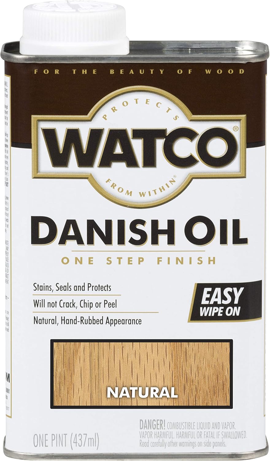 Rust-Oleum Watco 242219 Danish Oil Wood Finish, Low VOC, Pint, Natural