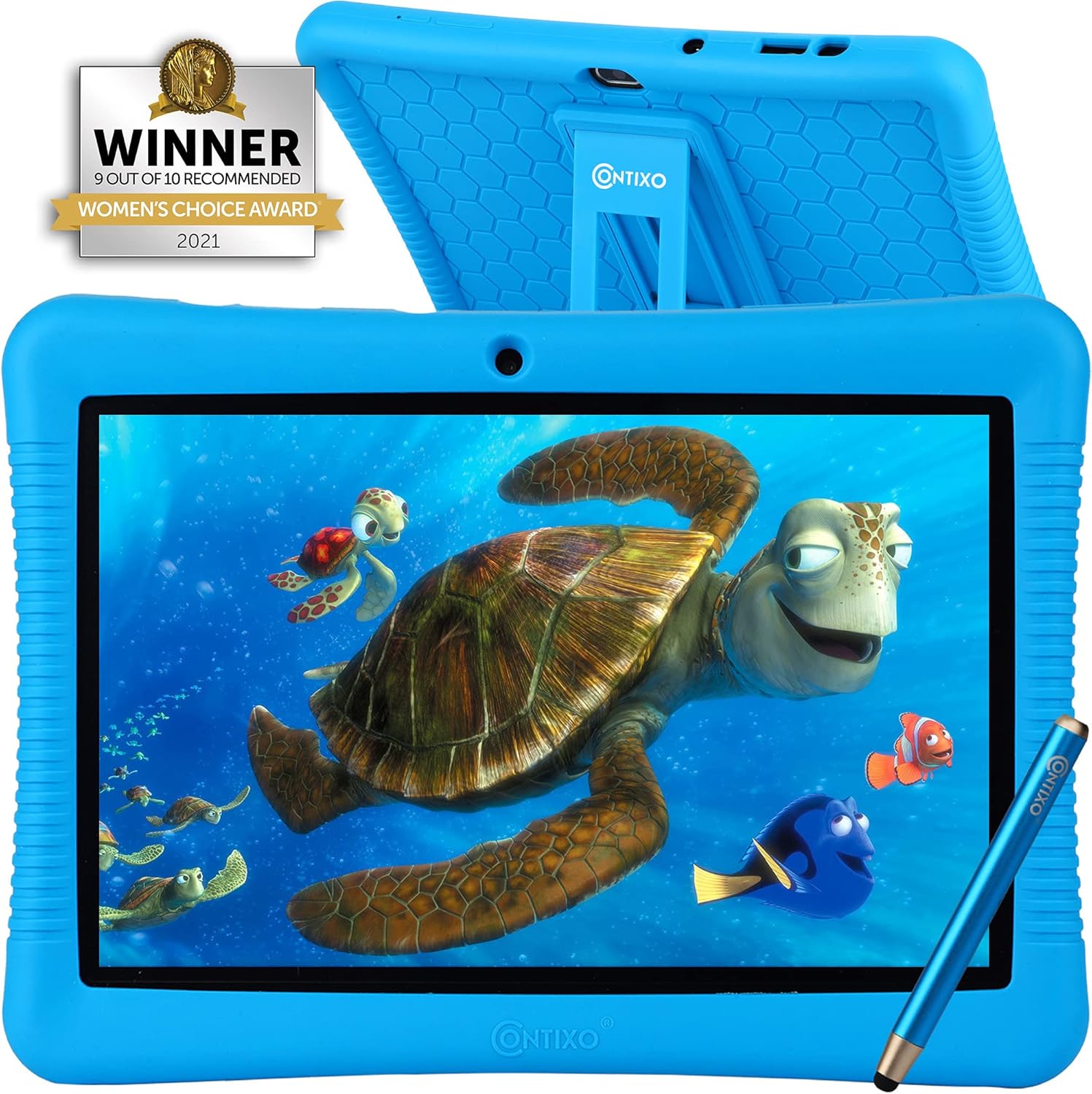 Contixo Kids Tablet K102, 10-inch HD, ages 3-7, Toddler Tablet with Camera, Parental Control, Android 10, 32GB, WiFi, Learning Tablet for Children with Teacher's Approved Apps and Kid-Proof Case, Blue
