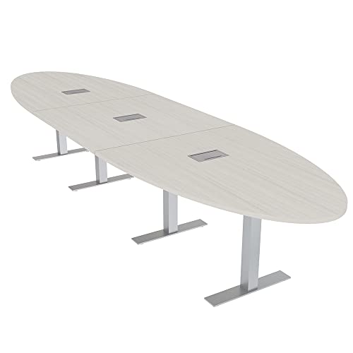 16' Modular Conference Table with Power Modules | 14 Person Oval Meeting Room Table | Harmony Series | Black Oak