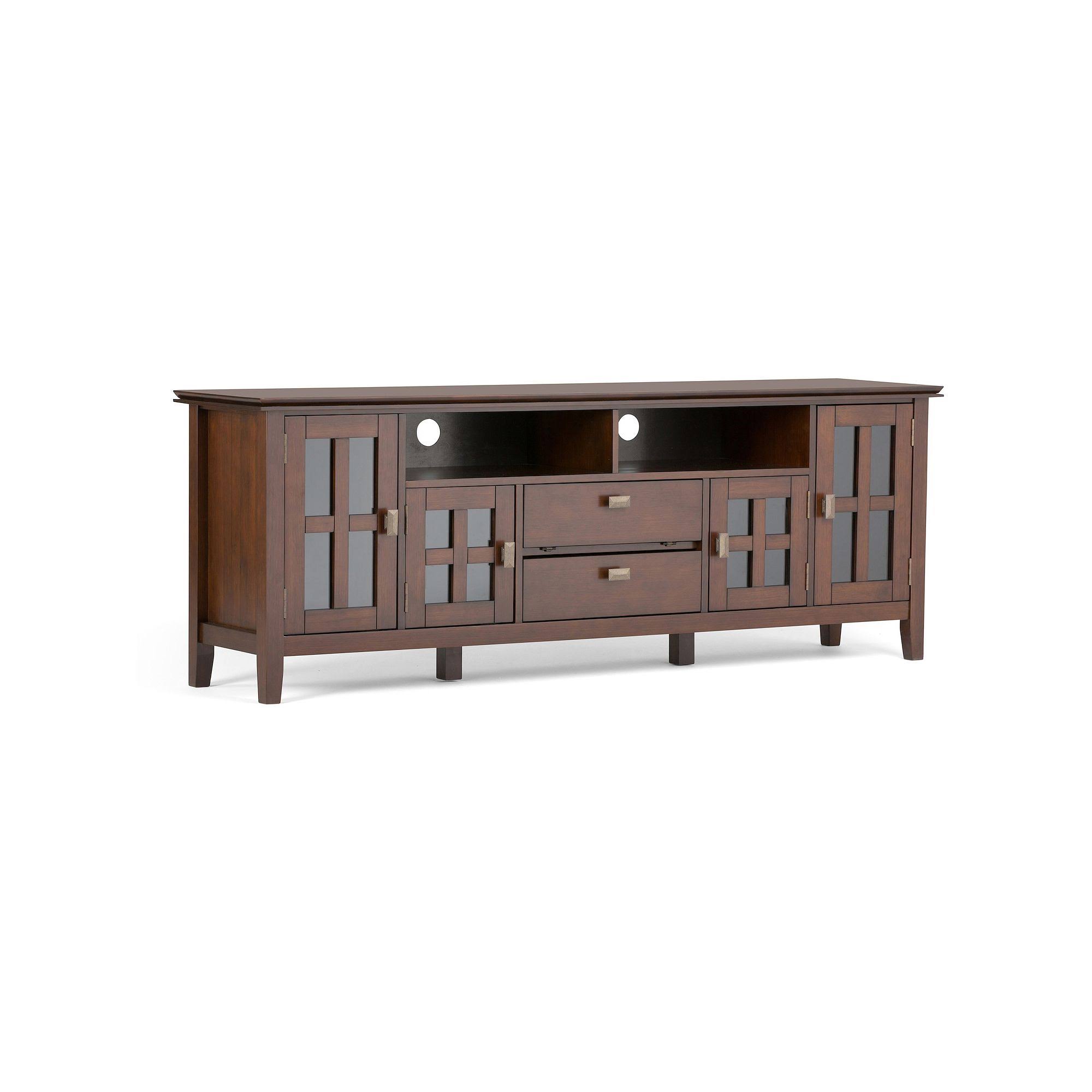 Simpli Home Artisan Contemporary Solid Wood 72x22 TV Media Stand in Russet Brown