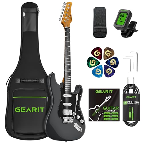 GearIT Professional Electric Guitar (Premium Ash Tonewood), GST-200 SoCal Series, 39in Full-Size, HSS Pickups with Coil Split, Round Frets, Genuine Rosewood Fretboard, Accessories - Metallic Gray