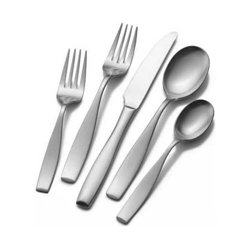 Mikasa 5081298 Satin Loft 65-Piece 18/10 Stainless Steel Flatware Set with Serving Utensil Set, Service for 12