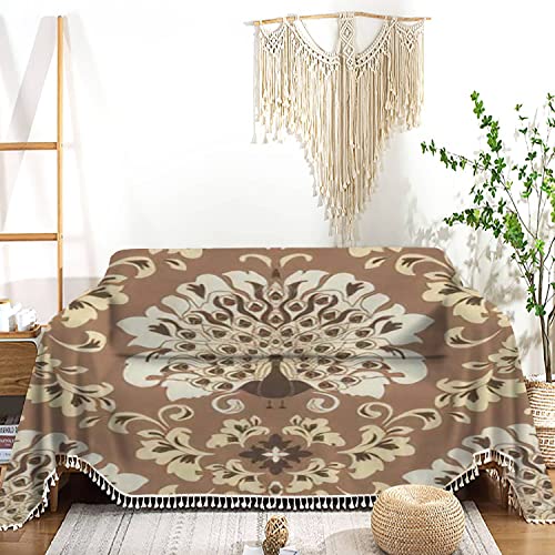 Sofa Cover Boho Victorian Style Bird Soft Brown Damask wallpape Decorative Cover Sofa Slipcovers Towel Washable Couch Cover Throws Blankets Furniture Protector for Pets Living Room Bedroom