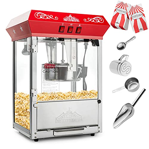 Olde Midway Bar Style Popcorn Machine Maker Popper with 8-Ounce Kettle - Black