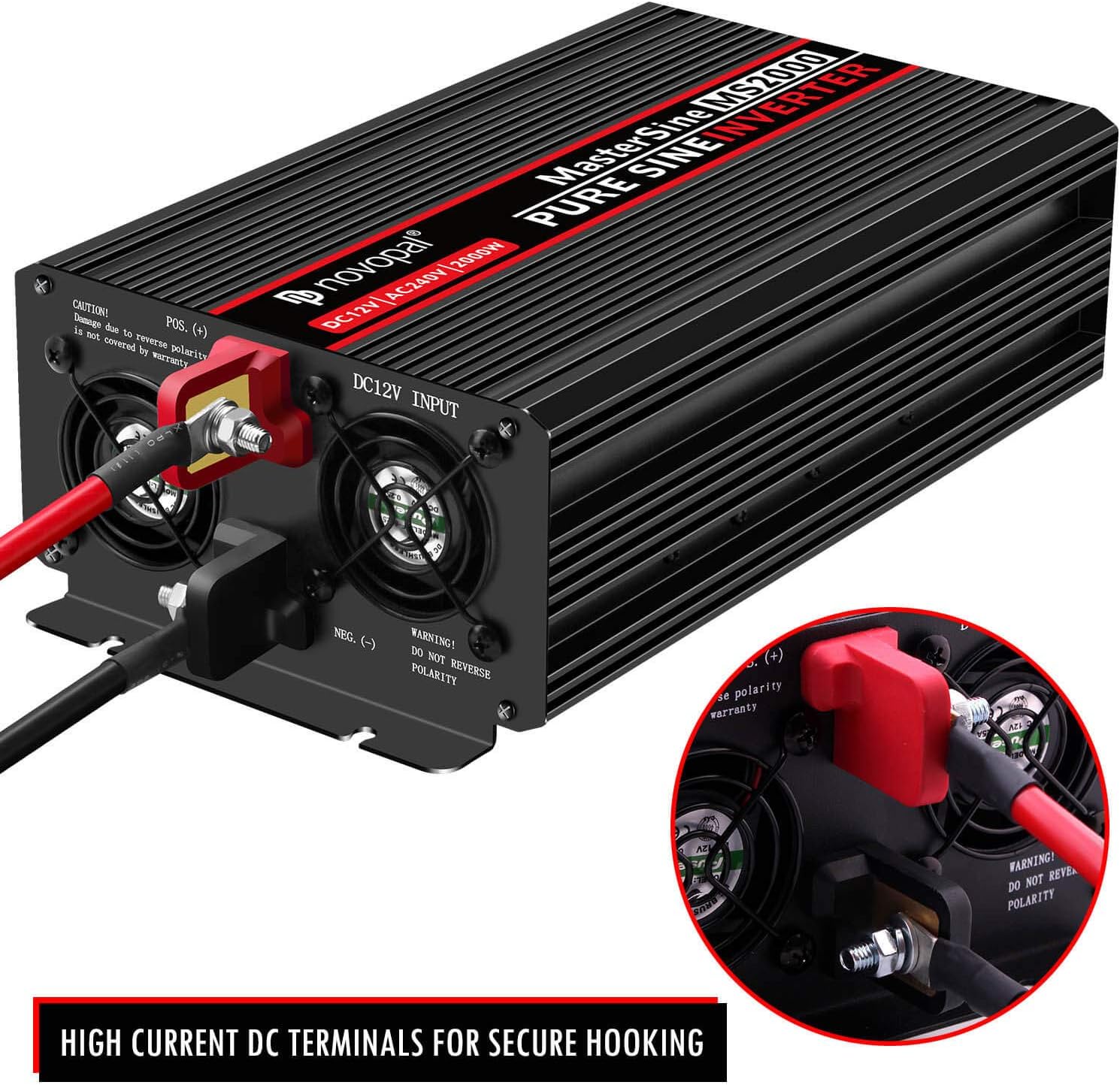 Novopal Power Inverter Pure Sine Wave-2000 Watt / 4000 Watt 24V DC to 110V/120V AC Converter- 4 AC Outlets Car Inverter with16.4 Feet Remote Control