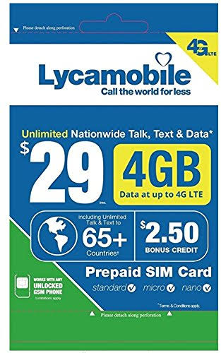 Lycamobile Prepaid SIM Card with Unlimited Plan for 1 Month