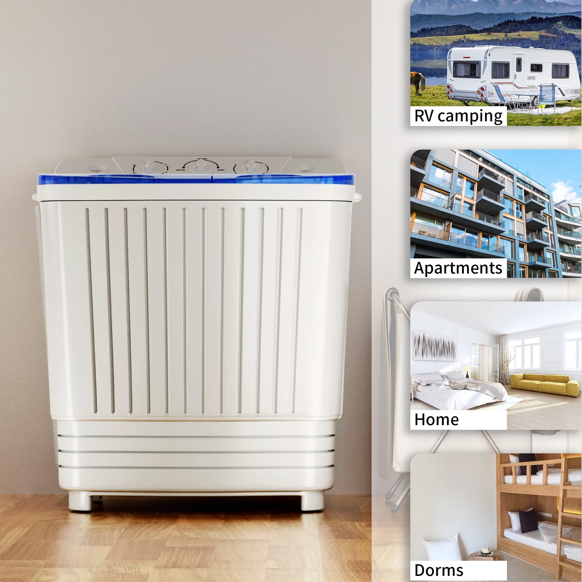 26lbs. Capacity Washer Twin Tub 2.33 cu.ft. Portable Washer & Dryer Combo Washing Machine in Blue