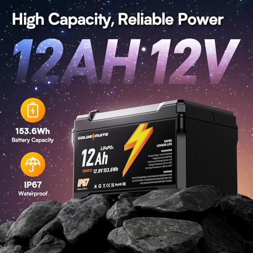 12V 7Ah Lithium LiFePO4 Deep Cycle Battery, 5000+ Cycles, IP67 Waterproof Lithium Iron Phosphate Battery, Built-in BMS, Perfect for Lighting, Power Wheels, Fish Finder, Ride on Toys
