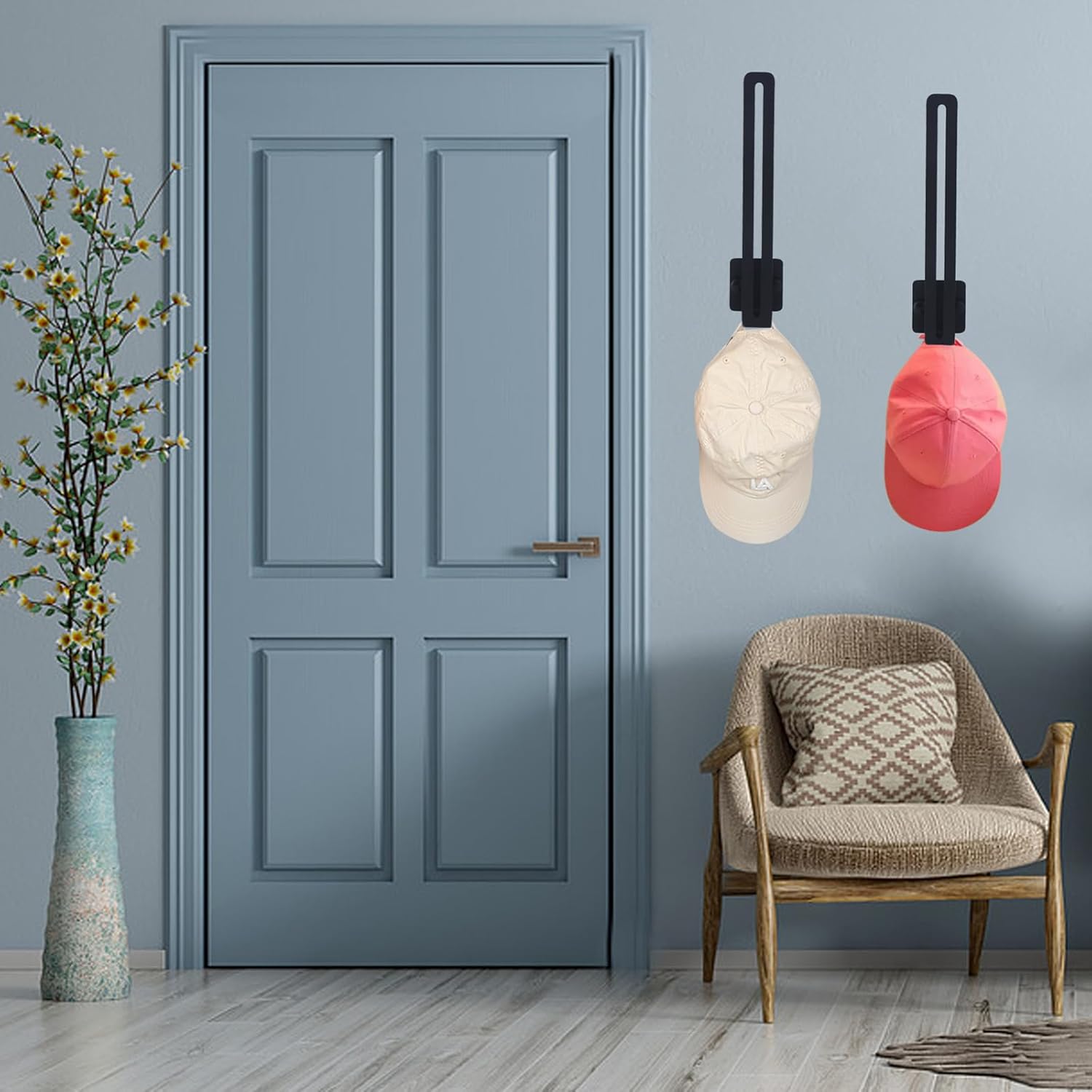 2 Pack Hat Racks for Baseball Caps Wall，Adhesive Hat Organizer for Baseball Caps，Hat Holder for Closet Bedroom Storage，Space Saving Modern L -Shaped Hat Hooks Wall Mount