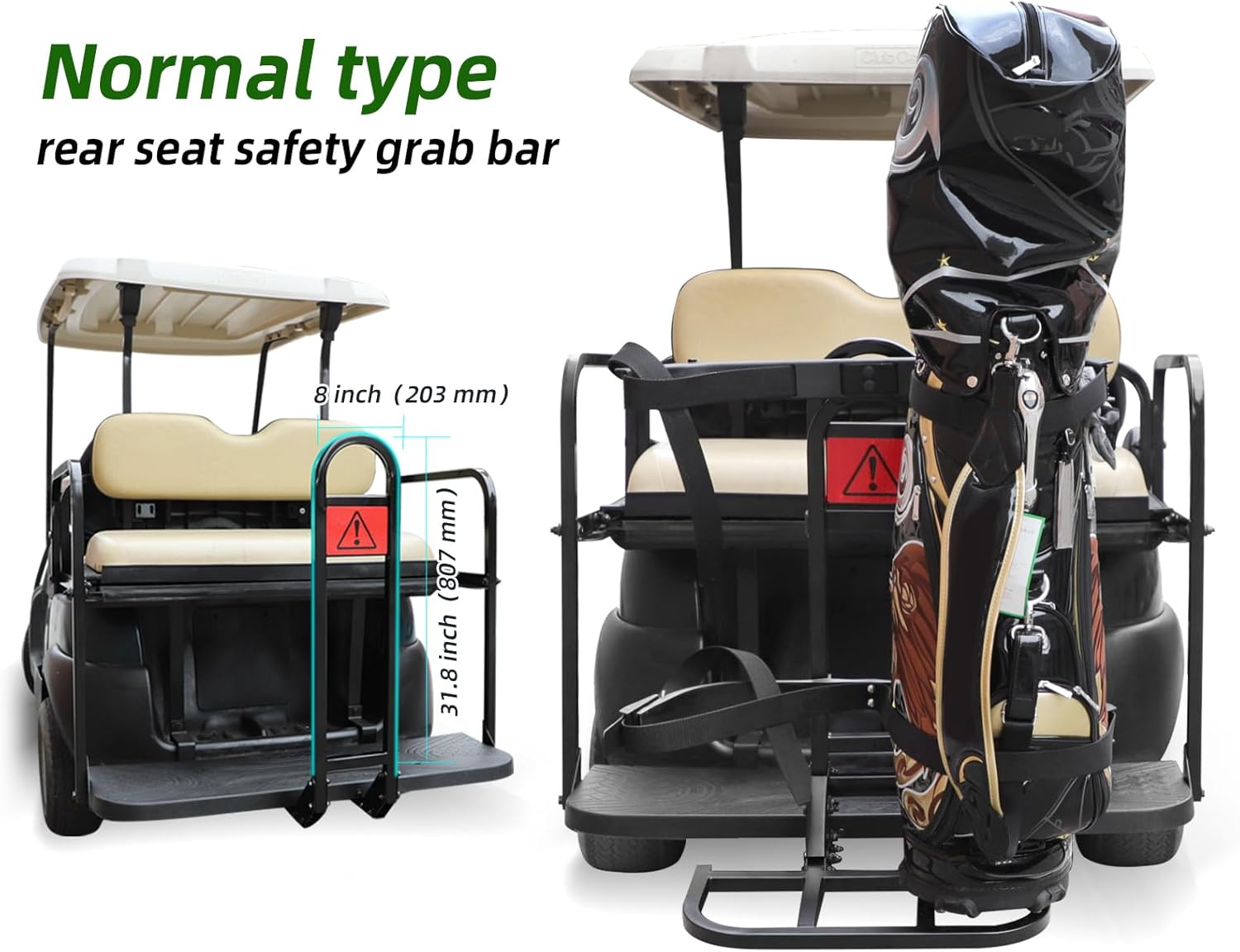 Roykaw Upgraded Golf Cart Rear Seat Bag Holder Universal Compatible with EZGO/Club Car/Yamaha, Golf Cart Rear Seat Bag Rack, Better Fixation/Space-Saving/No Drilling Required/Rust-Proof