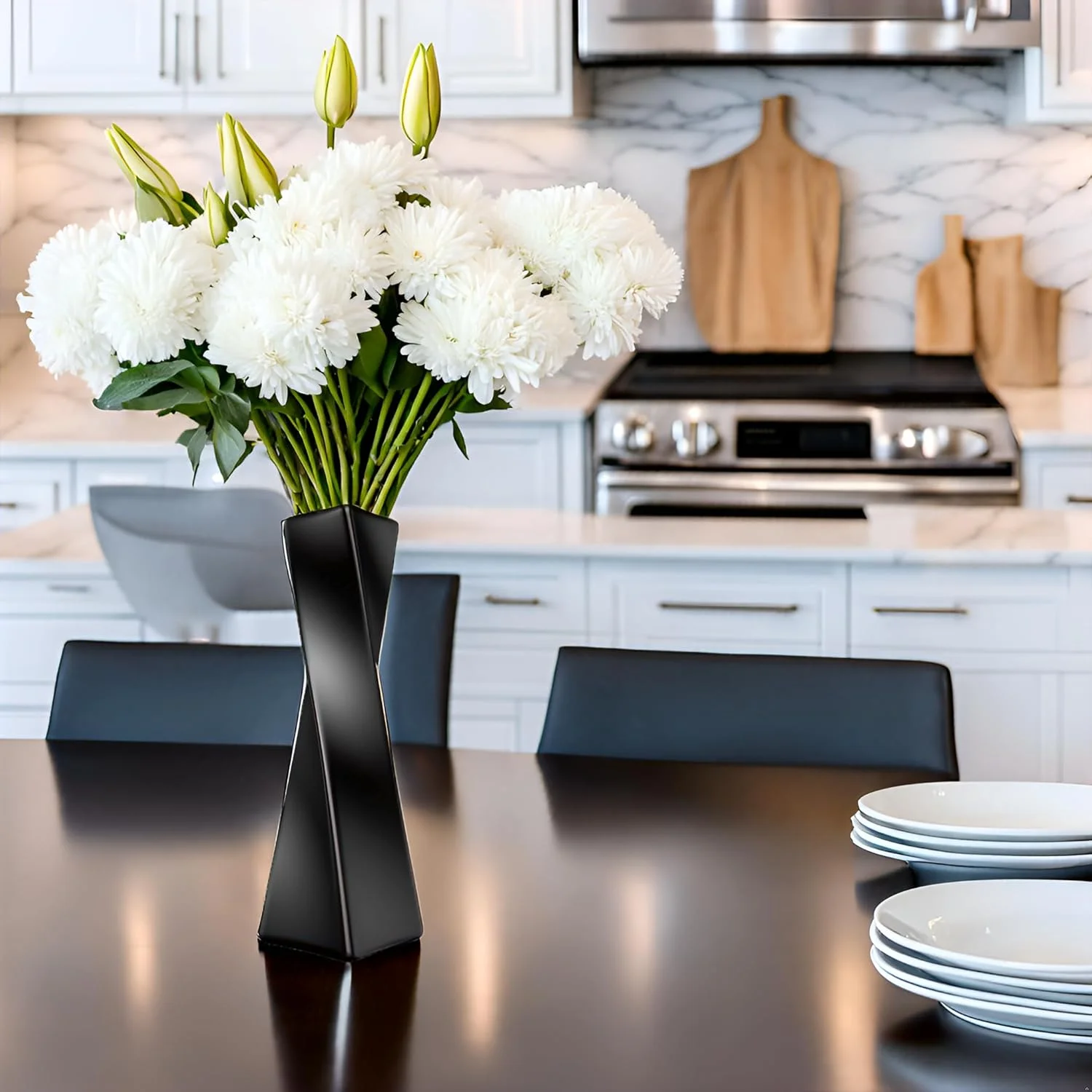 Ceramic Geometric Modern Farmhouse Vase, Black