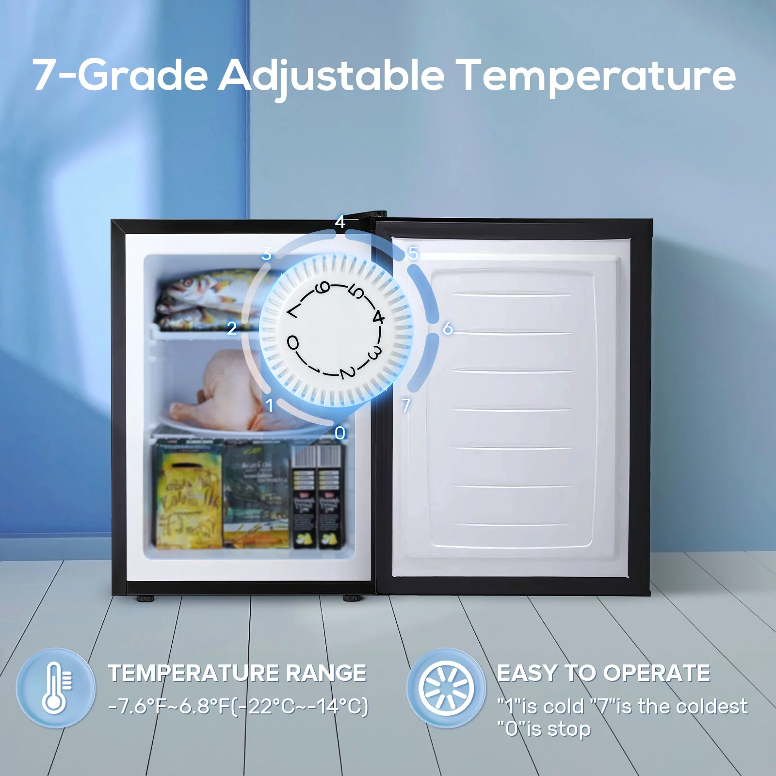 KISSAIR Mini Freezer Countertop, Energy Saving 2.1 Cu.Ft Compact Upright Freezer, with Reversible Door Small Freezer (Silver)