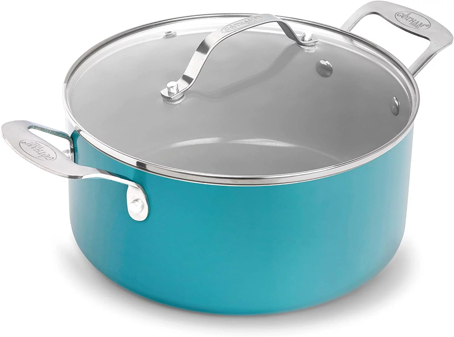 GOTHAM STEEL Aqua Blue Nonstick Multipurpose 5 Quart Stock Pot with Glass Lid