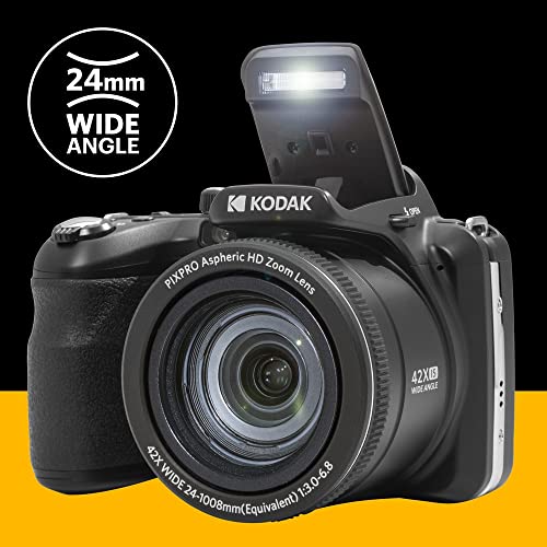 KODAK PIXPRO AZ425-BK 20MP Digital Camera 42X Optical Zoom 24mm Wide Angle Lens 1080P Full HD Video Optical Image Stabilization Li-Ion Battery 3