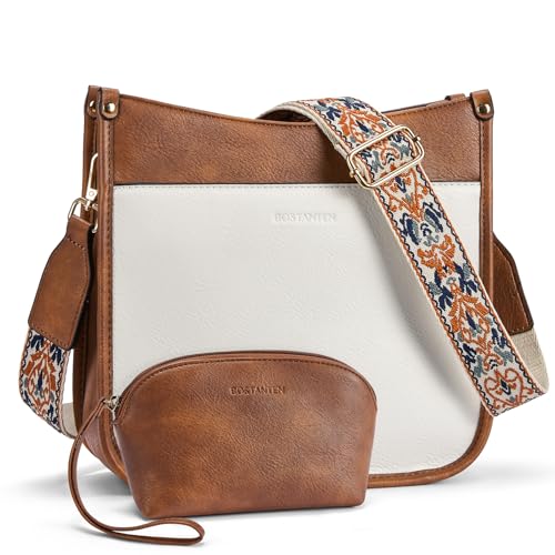 BOSTANTEN Crossbody Shoulder Bag for Women 2PCS Vegan Leather Hobo Purses Handbags with Wide Guitar Strap
