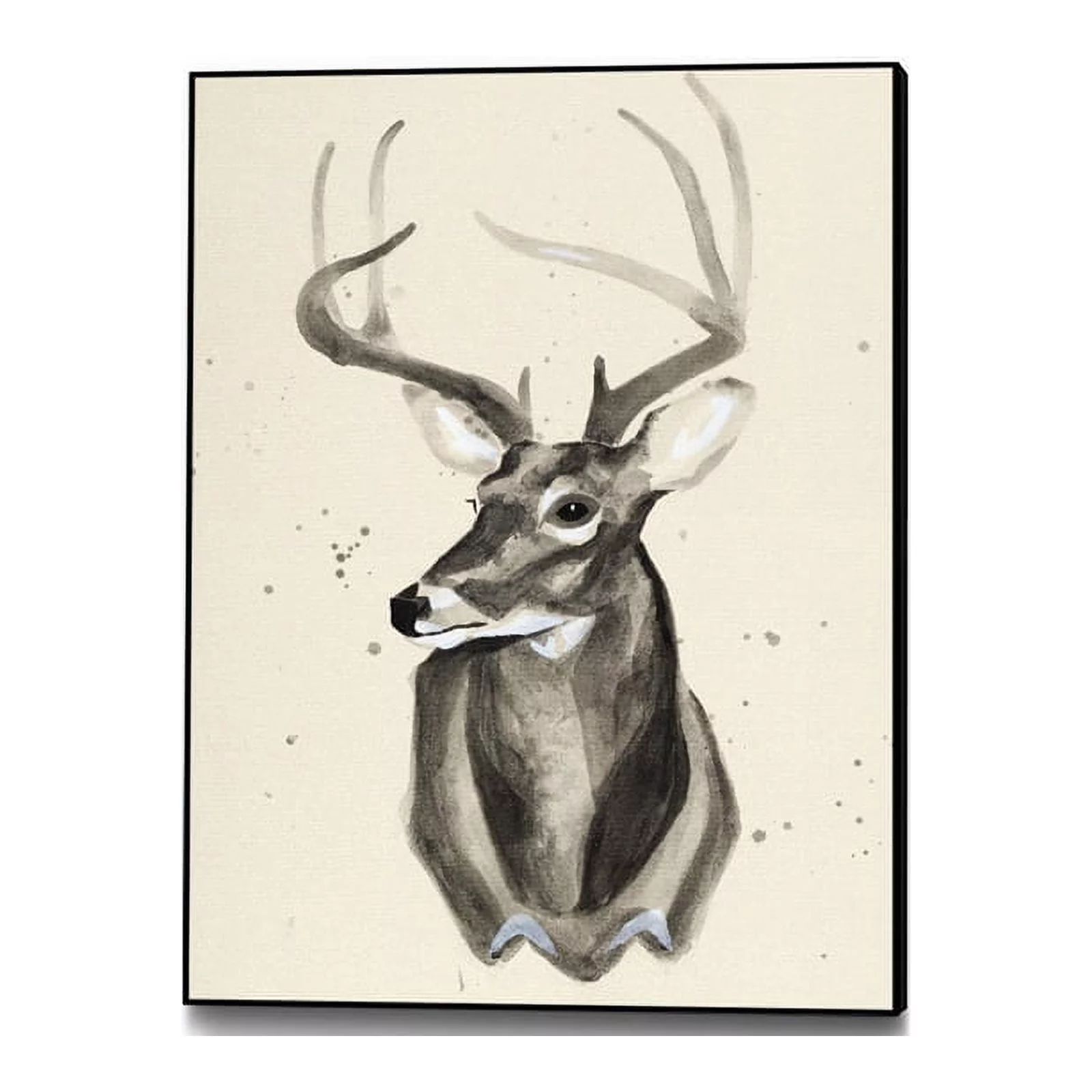 Giant Art Canvas  24x32 Watercolor Deer Head 3 Framed in Multi-Color