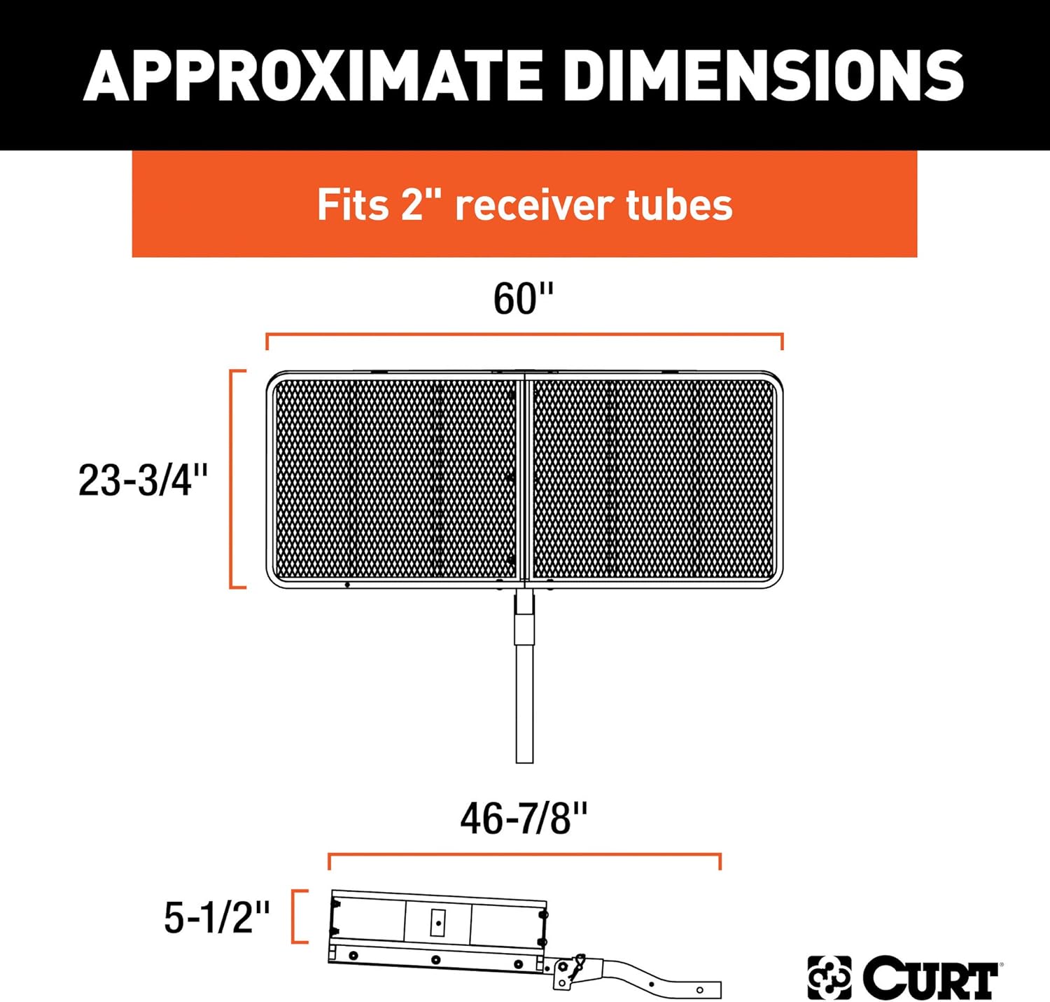 CURT 18153 60 x 24-Inch Basket Hitch Cargo Carrier, 500 lbs Capacity, Black Steel, 2-In Folding Shank