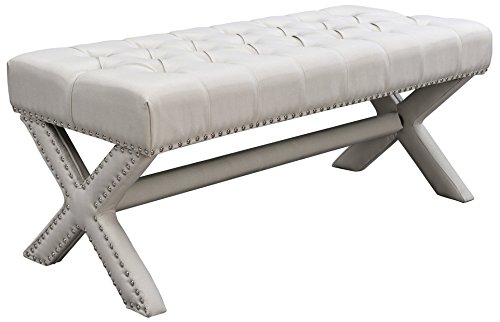 Inspired Home Dark Grey Velvet Bench – Design: Louis | Modern X-legs | Tufted | Contemporary | Nailhead Trim Finish