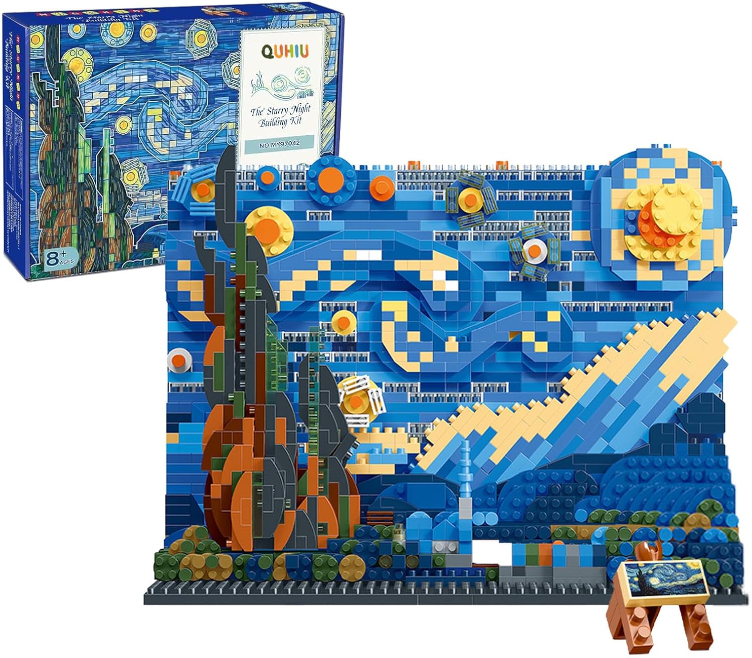 Starry Night Building Kit - 1858 Pcs Van Gogh Painting Kits The Office Set Stitch Wall Art Building DIY Compatible with Lego Blocks Sets Christmas and Birthday Gift for Kids Adults