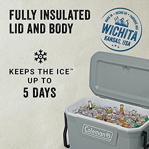 Coleman Classic Series Insulated Portable Rolling Cooler with Wheels, Leak-Resistant Outdoor Hard Cooler Keeps Ice up to 5 Days, 65-Quart